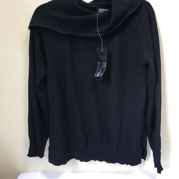Jones New York NEW 100% Cashmere Sweater Cowl Shawl Collar Ribbed Minimalist P L - Picture 1 of 15